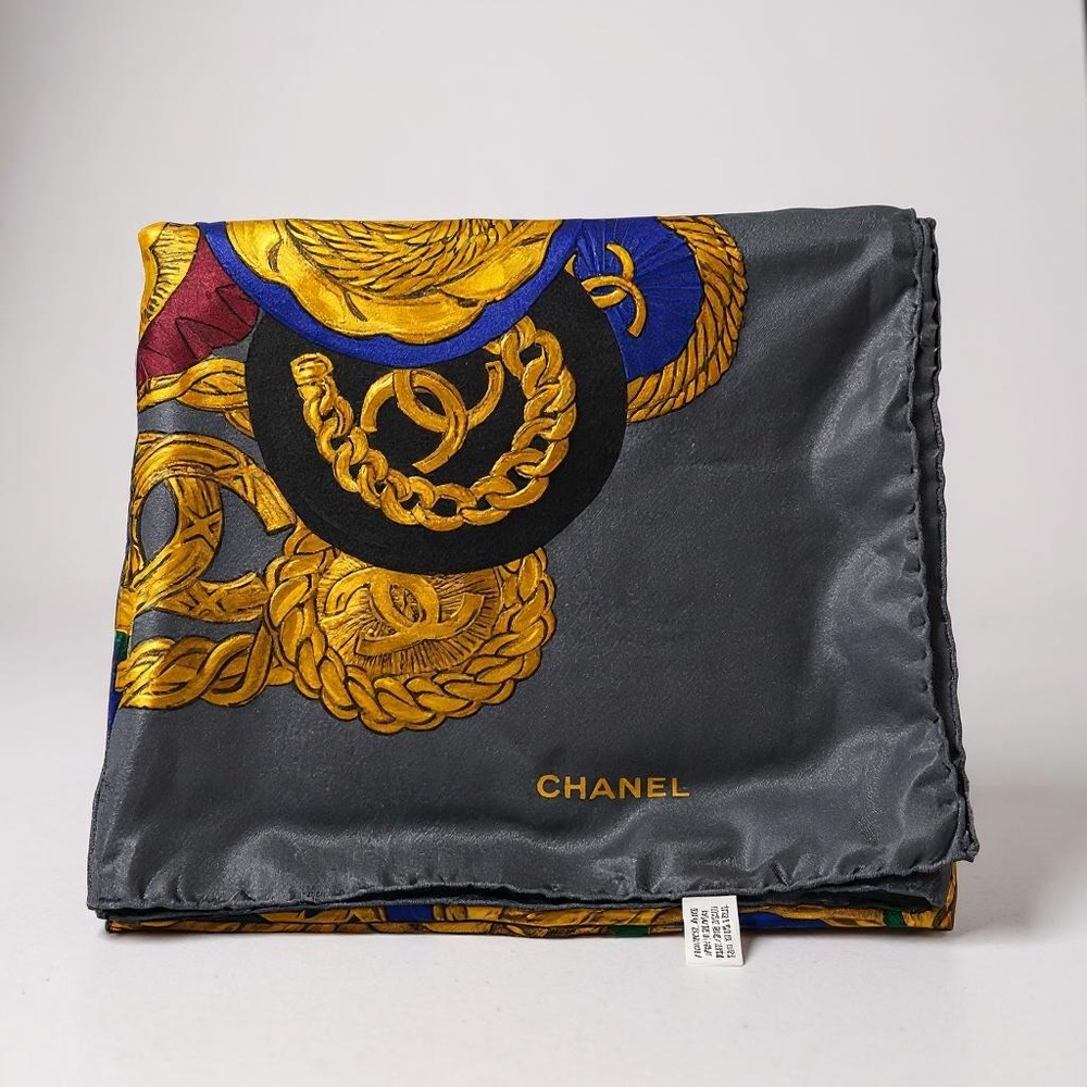 Chanel Multicolor Silk Scarf with Gold Accents